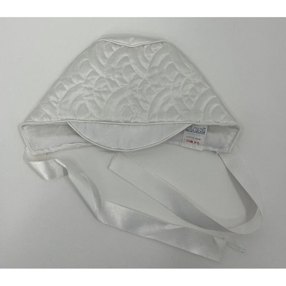 Vintage Madonna Quilted Satin Baptism Christening Cap Hat 0-6 Months